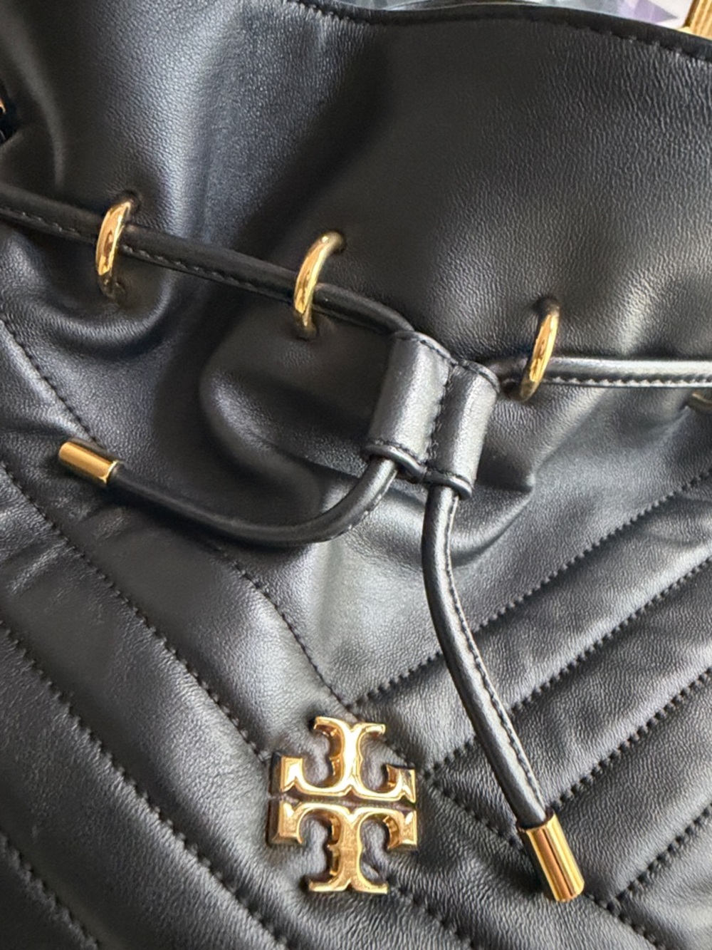 Tory Burch Kira Quilted Chevron Drawstring bucket Bag - Picture 8 of 8